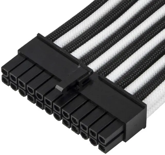 Alt view image 13 of 14 - SST-PP07E-MBBW,  24pin black-white sleeve extension cable, 18AWG, black cable comb x 4