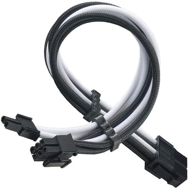Alt view image 8 of 14 - SST-PP07E-PCIBW,  6+2pin black-white sleeve extension cable, 18AWG, black cable comb x 4