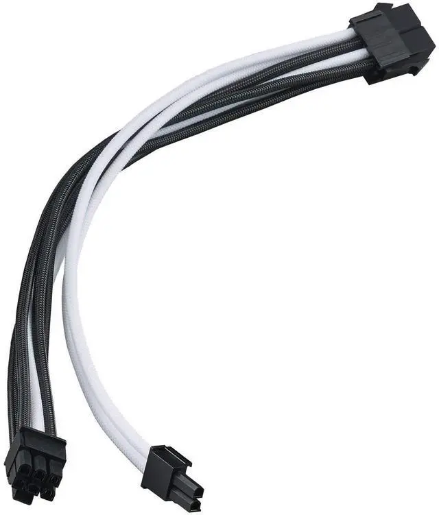 Alt view image 12 of 14 - SST-PP07E-PCIBW,  6+2pin black-white sleeve extension cable, 18AWG, black cable comb x 4