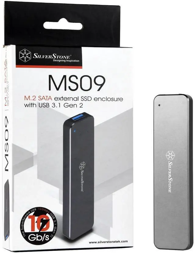 Alt view image 3 of 9 - silverstone technology m.2 sata ssd to usb 3.1 gen 2 enclosure with retractable aluminum usb typea housing in charcoal gray ms09b