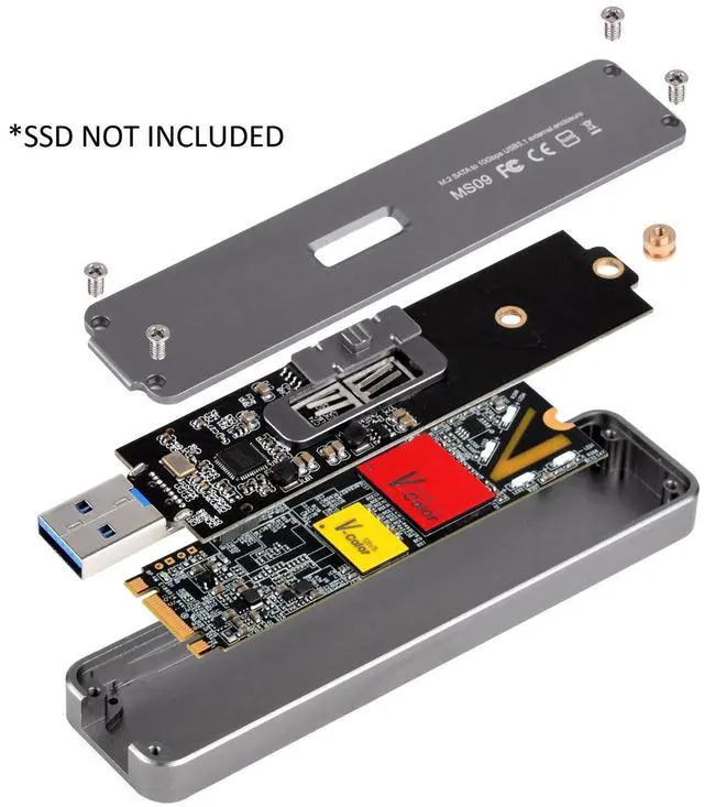 Alt view image 9 of 9 - silverstone technology m.2 sata ssd to usb 3.1 gen 2 enclosure with retractable aluminum usb typea housing in charcoal gray ms09b