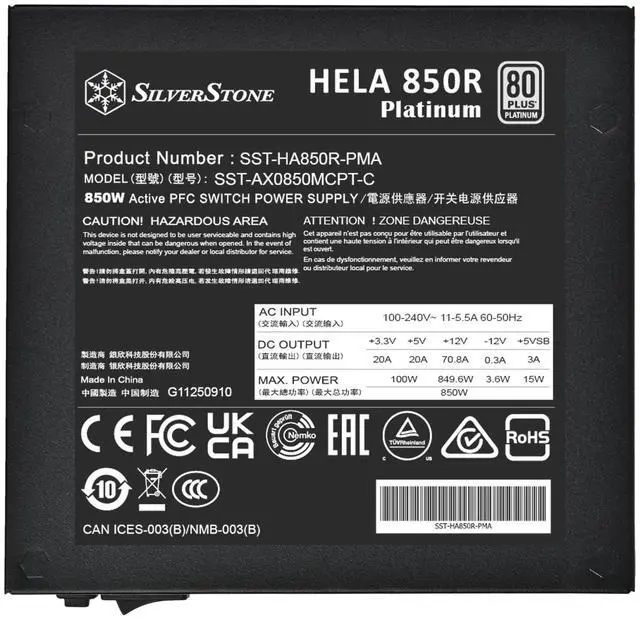 Alt view image 6 of 7 - SilverStone Technology HELA 850R Platinum 80 Plus Platinum 850W ATX 3.1 Power Supply  SST-HA850R-PMA