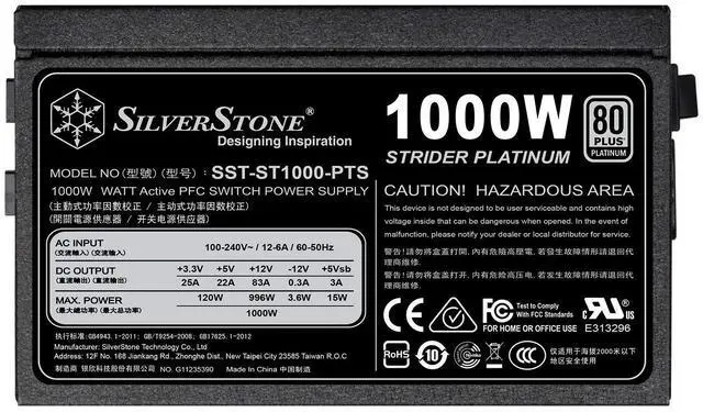 Alt view image 6 of 7 - 1000W, ATX, single +12V rails with 83A output, Silent 120mmFan with 18dBA, efficiency 80Plus Platinum certification, fully modular cable, 140mm depth, 8x8/6pin PCI-E.