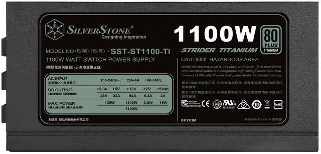 Alt view image 4 of 7 - SilverStone Technology ST1100-TI, 80 Plus Titanium 1100W Fully Modular ATX/PS2 Power Supply, SST-ST1100-TI-X