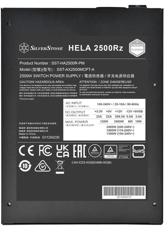 Alt view image 6 of 7 - SilverStone Technology HELA 2500Rz Cybenetics Platinum 2500W ATX 3.1 & PCIe 5 Fully Modular ATX Power Supply  SST-HA2500R-PM