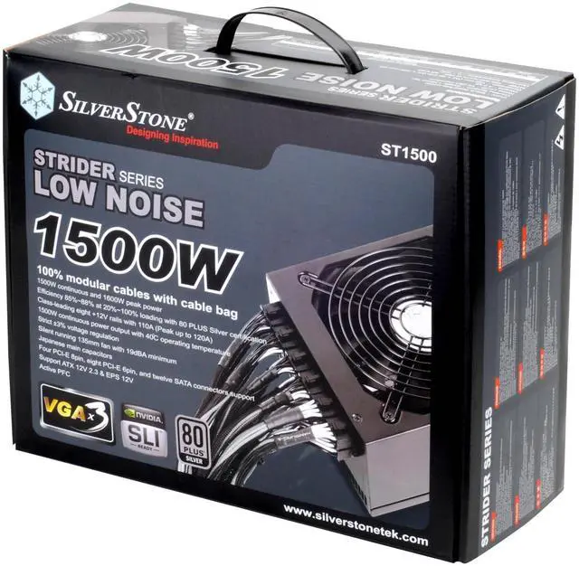 Alt view image 2 of 5 - SilverStone Technology ST1500, 80 Plus Silver 1500W Fully Modular ATX/PS2 Power Supply, SST-ST1500-X