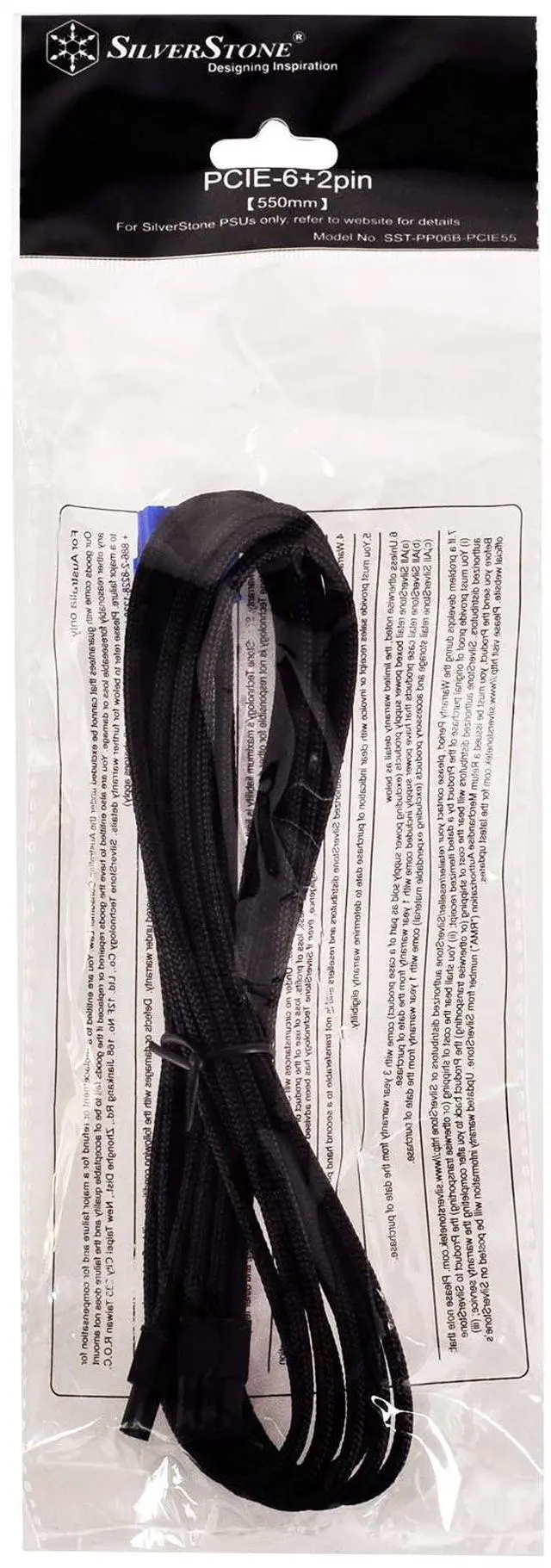 Alt view image 3 of 3 - PCIE-8pin to PCIE-6+2pin(550mm) Individually Sleeved Modular Cable, Black