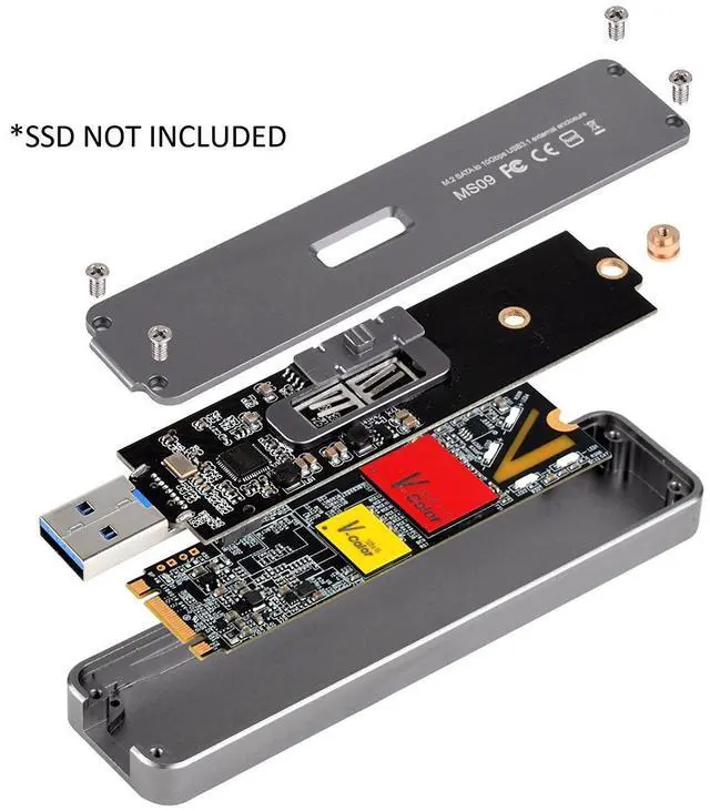 Alt view image 12 of 12 - Silver - M.2 SATA external SSD enclosure with USB 3.1 Gen 2 10 Gbps interface, support 2260 and 2280 SATA M.2 SSD(B Key)