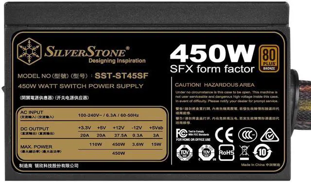 Alt view image 12 of 17 - silverstone technology 450w sfx form factor 80 plus bronze power supply (st45sf-v3-usa), sst-st45sf-v3-usa