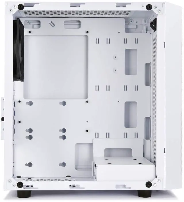 Alt view image 10 of 10 - White, Plastic Bezel, Steel Body black internal, M-ATX M/B, 2*120mm RGB fan, 1*120mm fan, 1*3.5"+ 3*2.5" Internal, 1*audio, 1*MIC, 2*USB3.0, glass windows side panel