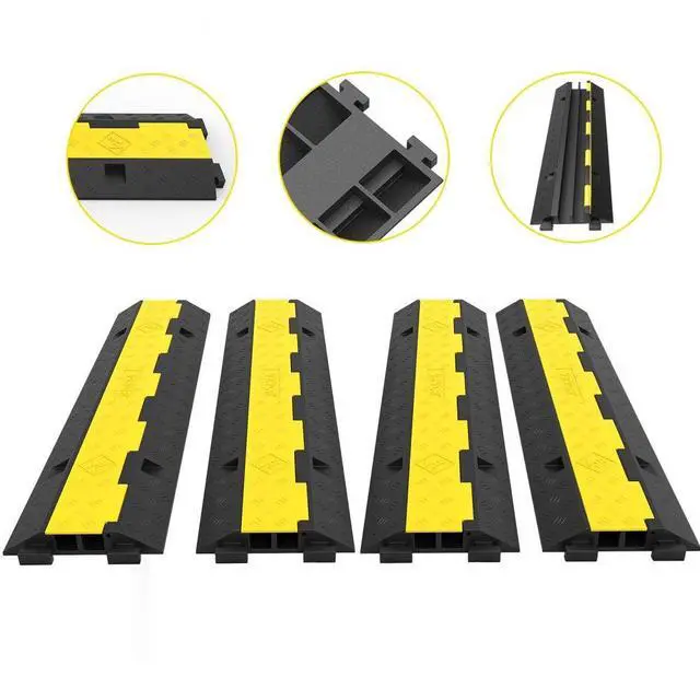 Alt view image 5 of 7 - VEVOR Cable Protector Ramp, 4 Packs 2 Channels Speed Bump Hump, Rubber Modular Speed Bump Rated 11000 LBS Load Capacity, Protective Wire Cord Ramp Driveway Rubber Traffic Speed Bumps Cable Protector