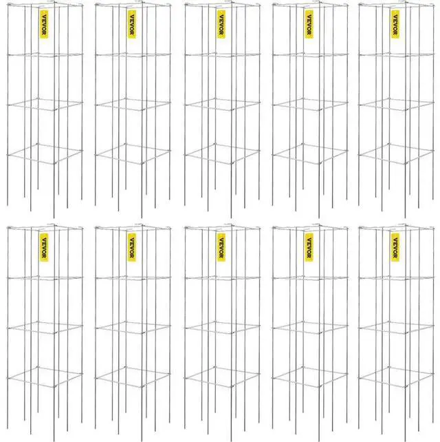 Alt view image 3 of 10 - VEVOR Tomato Cages, 11.8" x 11.8" x 46.1", 10 Packs Square Plant Support Cages, Silver PVC-Coated Steel Tomato Towers for Climbing Vegetables, Plants, Flowers, Fruits