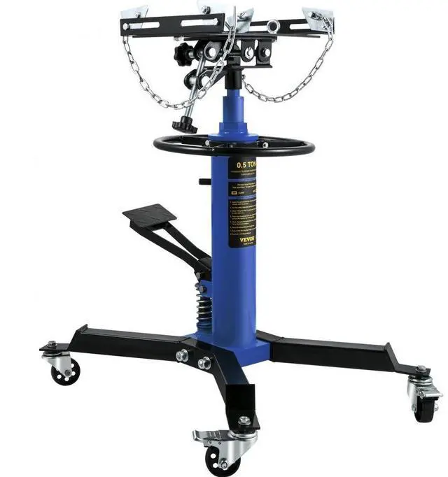 Alt view image 4 of 11 - VEVOR Transmission Jack,1/2Ton/1100lbs Capacity Hydraulic Telescopic Transmission Jack, 2-Stage Floor Jack Stand with Foot Pedal, 360 Swivel Wheel, Garage/Shop Lift Hoist, Blue