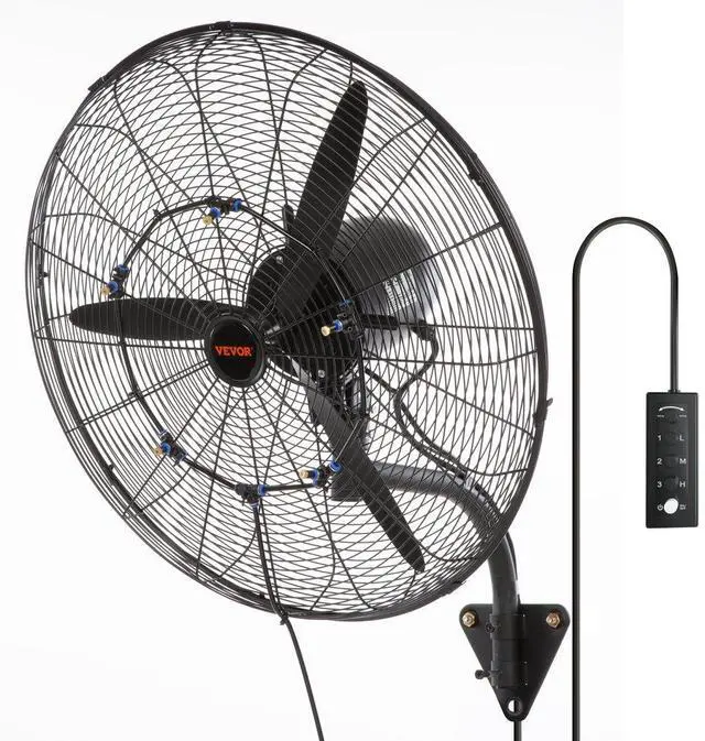 Alt view image 3 of 6 - VEVOR Wall-Mount Misting Fan, 24 Inch, 3-speed High Velocity Max. 7000 CFM, Waterproof Oscillating Industrial Wall Fan, Commercial or Residential for Warehouse, Greenhouse, Workshop, Black, ETL Listed