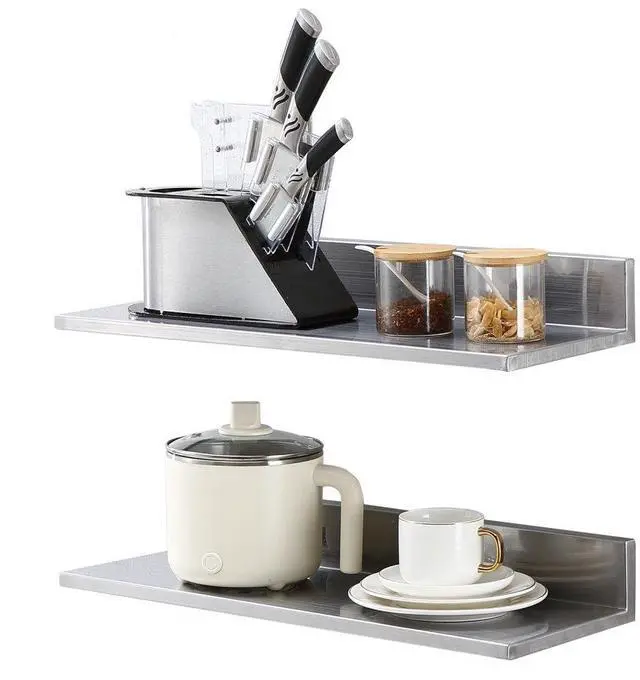 Alt view image 2 of 2 - VEVOR 8.6" x 24" Stainless Steel Shelf, Wall Mounted Floating Shelving with Backsplash, 44 lbs Load Capacity Commercial Shelves, Heavy Duty Storage Rack for Restaurant, Kitchen, Bar, Home, and Hotel