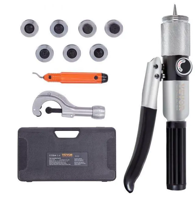 Alt view image 2 of 2 - VEVOR Hydraulic Tube Expander, 3/8" to 1-1/8" OD, HAVC Hydraulic Swaging Tool with 7 Pipe Expander Heads, Deburring Tool, Pipe Cutter for Copper Aluminum Brass Soft Steel Pipes