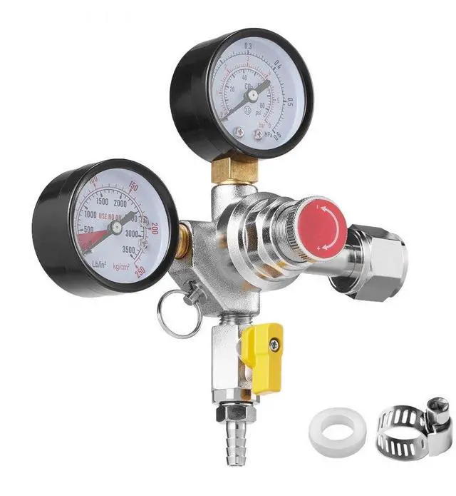 Alt view image 3 of 10 - VEVOR Double Gauge Regulator, CO2 Regulator Gauge with 0-60PSI, Heavy Duty CO2 Gauge Gas System, Draft Beer Regulator with Check Valve, Adjustable Pressure Regulator for Draft Beer Homebrew, CGA320