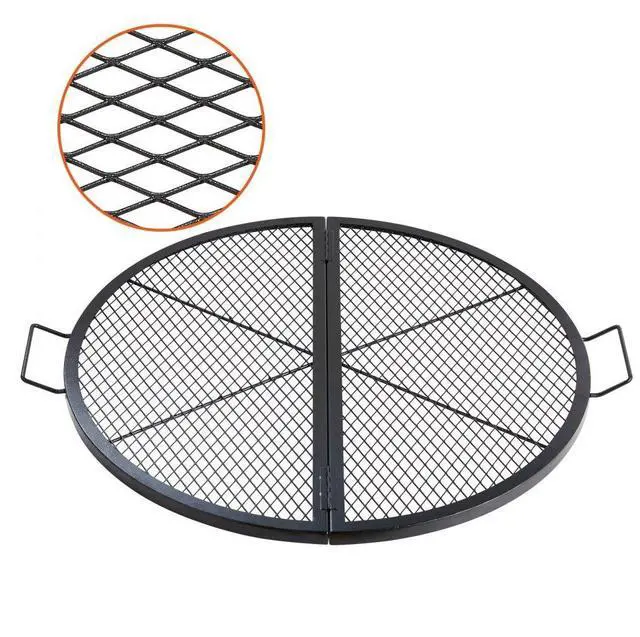 Alt view image 3 of 3 - VEVOR X-Marks Fire Pit Grill Grate, Foldable Round Cooking Grate, Heavy Duty Steel Campfire BBQ Grill Grid with Handle and Support X Wire, Portable Camping Cookware for Outside Party, 36 Inch Black