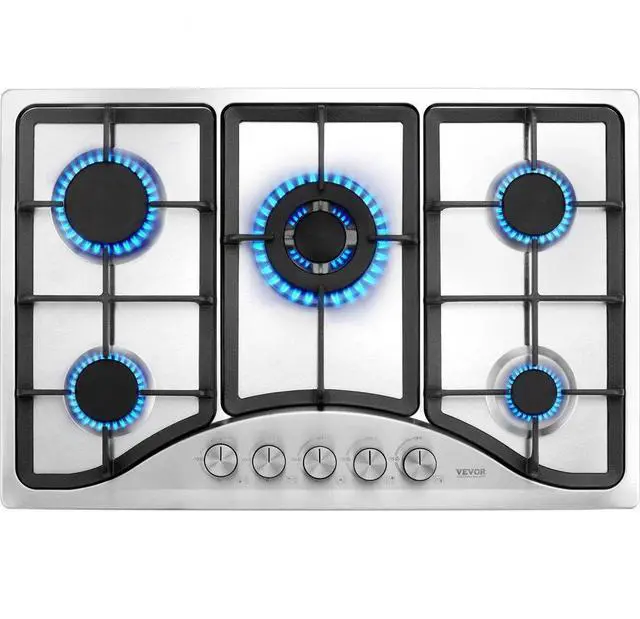 Alt view image 2 of 5 - VEVOR Gas Cooktop 30 inch  Max 12250BTU 5 Burners Built-in Stainless Steel Gas Stove Top  LPG/NG Convertible Dual Fuel Natural Gas Hob with Thermocouple Protection for Outdoor Kitchen  Camping  RV