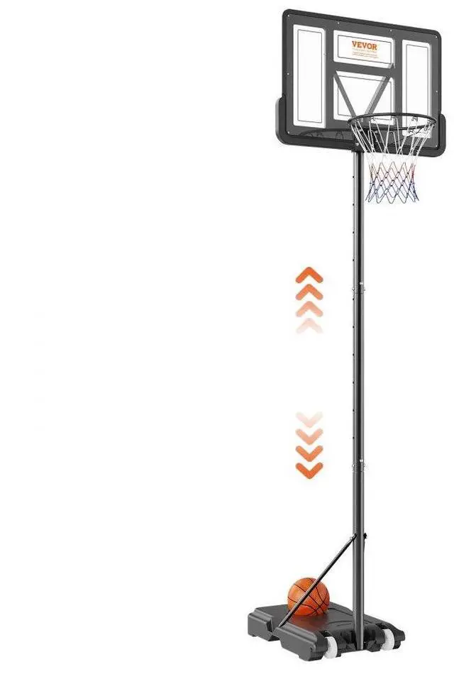 Alt view image 2 of 9 - VEVOR Basketball Hoop, 4-10 ft Adjustable Height Portable Backboard System, 44 inch Basketball Hoop & Goal, Kids & Adults Basketball Set with Wheels, Stand, and Fillable Base, for Outdoor/Indoor