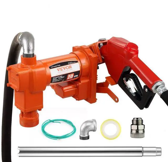 Alt view image 3 of 3 - VEVOR Fuel Transfer Pump, 12V DC 20 GPM 1/4 HP, Gasoline Extractor Pump with Automatic Nozzle, Discharge Hose & Suction Pipe for Gasoline, Diesel, Kerosene, Ethanol & Methanol Blends, and Biodiesel