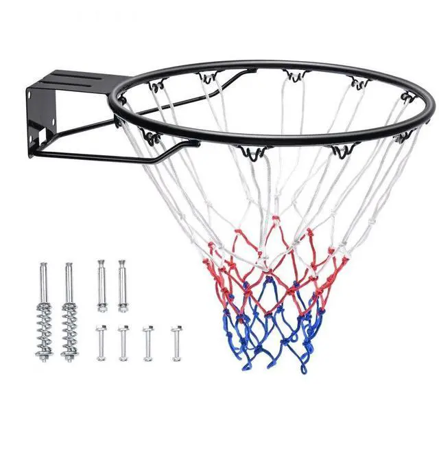 Alt view image 2 of 9 - VEVOR Basketball Rim, Wall Door Mounted Basketball Hoop, Heavy Duty Q235 Basketball Flex Rim Goal Replacement with Net and Double Spring, Standard 18" Indoor Outdoor Hanging Hoop for Kids Adults