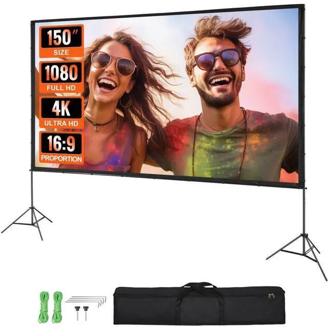 Alt view image 2 of 12 - VEVOR Projector Screen with Stand, 150 inch 16:9 4K 1080 HD Outdoor Movie Screen with Stand, Wrinkle-Free Projection Screen with Tripods and Carry Bag, for Home Theater Cinema Backyard Movie Night