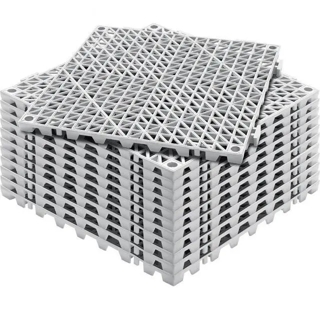 Alt view image 2 of 2 - VEVOR Modular Interlocking Cushion, 12 Pack 12" x 12" Splicing Drainage Mats, PVC Interlocking Drainage Floor Tiles, Non-Slip Drainage Holes for Restroom, Bathroom, Kitchen, Pool, Wet Areas, Gray