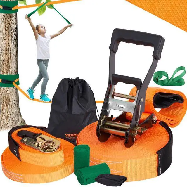 Alt view image 2 of 2 - VEVOR Slackline Kit with Training Line, 60 ft Backyard Slack Line Equipment, Easy Setup Tight Rope for Kids Adults, Complete Slackline Set with Tree Protectors, Arm Trainer, Carry Bag, and Instruction