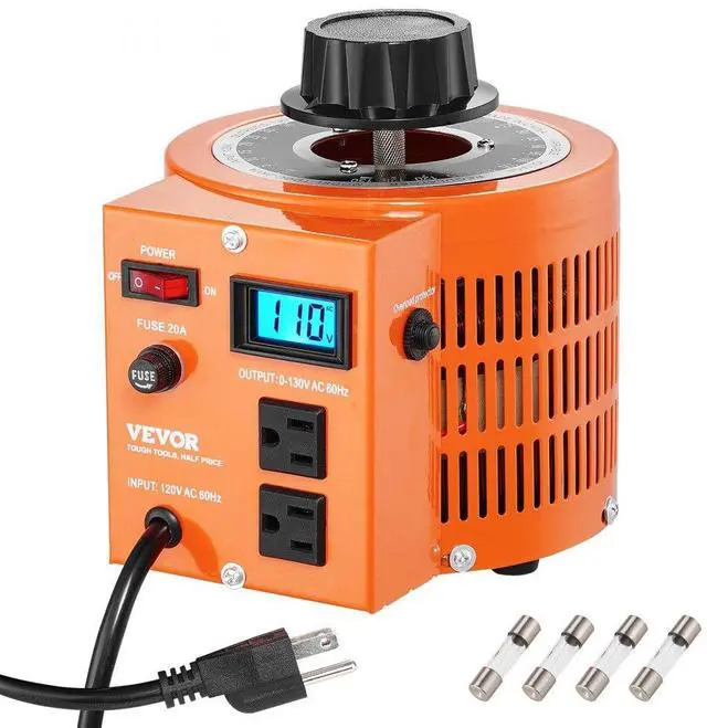 Alt view image 2 of 2 - VEVOR 2000VA Auto Variable Voltage Transformer, 15.3 Amp, 110V Input 0-130V Output AC Voltage Regulator, with LCD Display 4 Extra Fuses Thermal Control Switch for Home Industrial Office