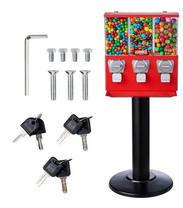 Alt view image 2 of 2 - VEVOR Gumball Machine with Stand Vending Coin Bank Vintage Candy Dispenser Red