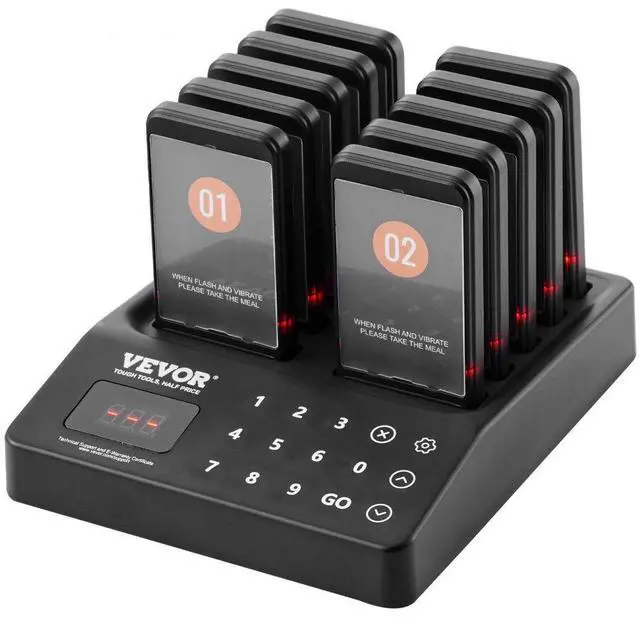 Alt view image 3 of 3 - VEVOR Restaurant Pager System, Wireless 400m Long Range Lineup Waiting Queue Signal, Guest Customer Calling Beepers with Vibration & Flashing, 10 Buzzers for Food Truck, Church, Nursery, Hospital