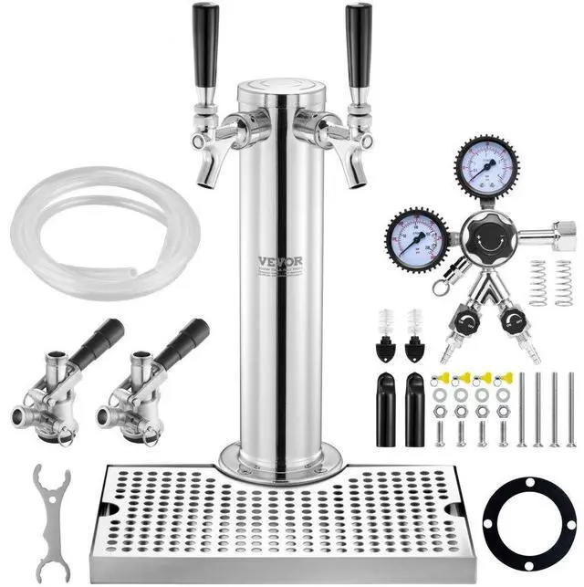 Alt view image 2 of 2 - VEVOR Kegerator Tower Kit, Dual Taps Beer Conversion Kit, Stainless Steel Keg Beer Tower Dispenser with Dual Gauge CGA320 Regulator & D-System Keg Coupler, Beer Drip Tray for Party Home