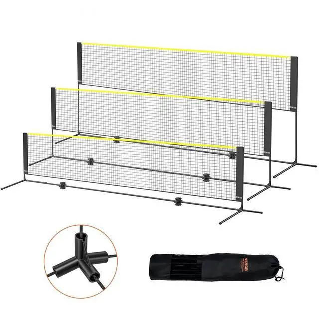 Alt view image 2 of 2 - VEVOR Badminton Net, Height Adjustable Volleyball Net, 14ft Wide Foldable Pickleball Net, Portable Easy Setup Tennis Net Set with Poles, Stand and Carry Bag, for Kids Backyard Game Indoor Outdoor Use