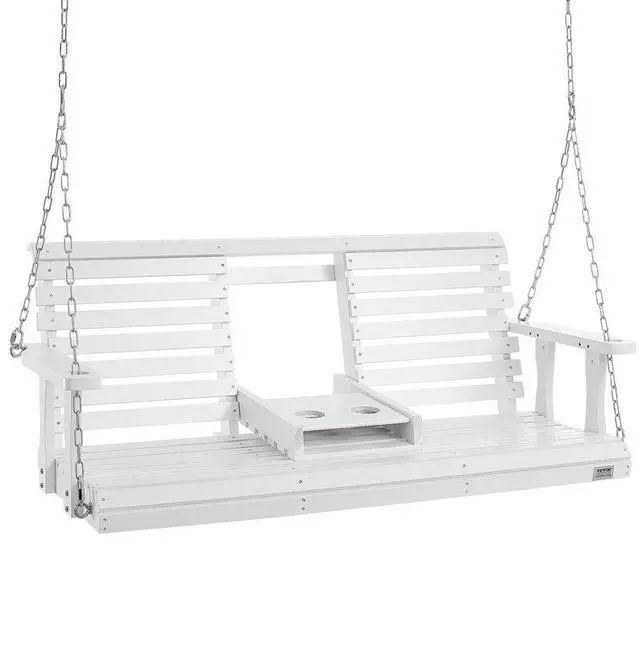 Alt view image 2 of 9 - VEVOR Wooden Porch Swing 5 ft, Patio bench swing for Courtyard & Garden, Upgraded 880 lbs Strong Load Capacity, Heavy Duty Swing Chair Bench with Hanging Chains for Outdoors, White