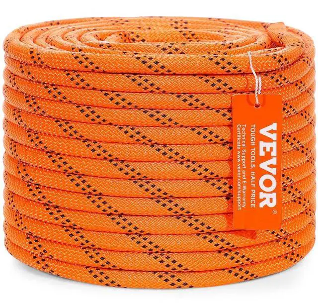 Main image of VEVOR Double Braided Polyester Rope, 3/8 in x 120 ft, 48 Strands, 4000 LBS Breaking Strength Outdoor Climbing Rope, Arborist Rigging Rope for Rock Hiking Camping Swing Rappelling Rescue, Orange/Black