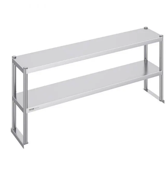 Alt view image 2 of 9 - VEVOR Double Overshelf, Double Tier Stainless Steel Overshelf, 12 x 60 Inch Double Deck Overshelf, Height Adjustable Overshelf Prep Work Table for Kitchen, Restaurant and Workshop