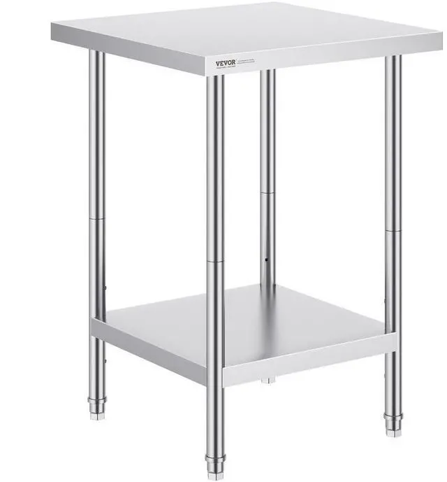 Alt view image 3 of 3 - VEVOR Stainless Steel Prep Table, 24 x 24 x 34 Inch, Heavy Duty Metal Worktable with 3 Adjustable Height Levels, Commercial Workstation for Kitchen Garage Restaurant Backyard