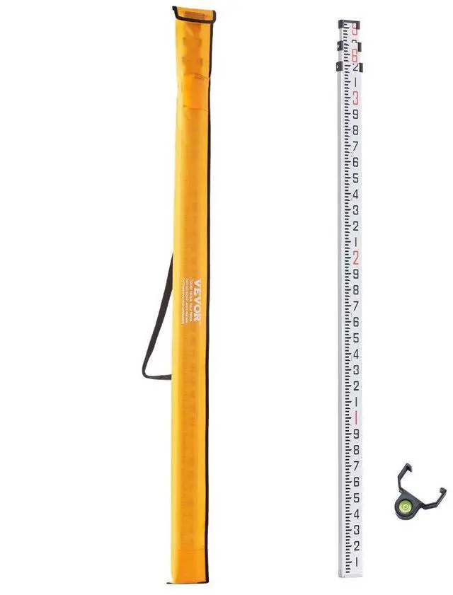 Alt view image 2 of 9 - VEVOR Aluminum Grade Rod, 9-Feet/10ths 3 Sections Telescopic Measuring Rod,Double-Sided Scale 1/10ft Leveling Rod Stick,Aluminum Alloy Survey Rod with Bubble Level&Carrying Bag for Houses,Walls,Floors