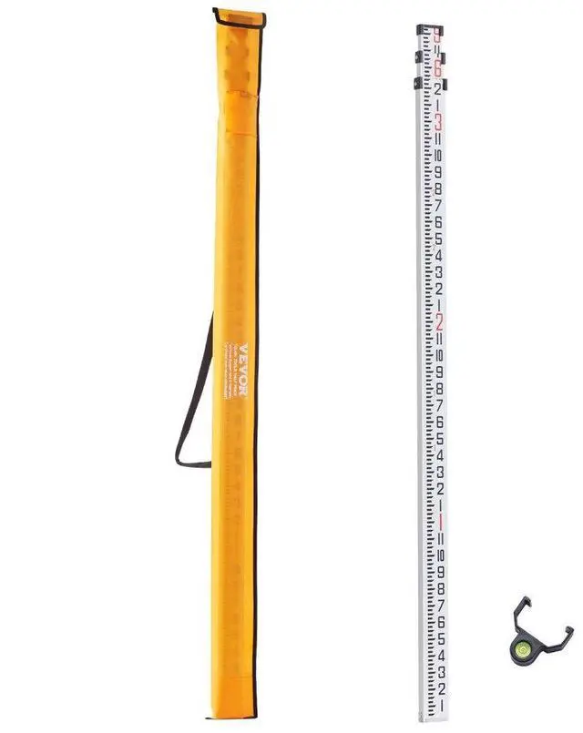 Main image of VEVOR Aluminum Grade Rod, 9-Feet/8ths 3 Sections Telescopic Measuring Rod, Double-Sided Scale 1/8in Leveling Rod Stick,Aluminum Alloy Survey Rod with Bubble Level &Carrying Bag for Houses,Walls,Floors