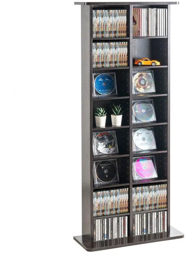 Alt view image 2 of 9 - VEVOR Media Storage Cabinet, 8-Layer DVD Shelf Holds 464 CDs, Adjustable CD Shelves 16 Compartments, Protects & Organizes Music, Movie, Video Games or Memorabilia Collections,  Nut-brown