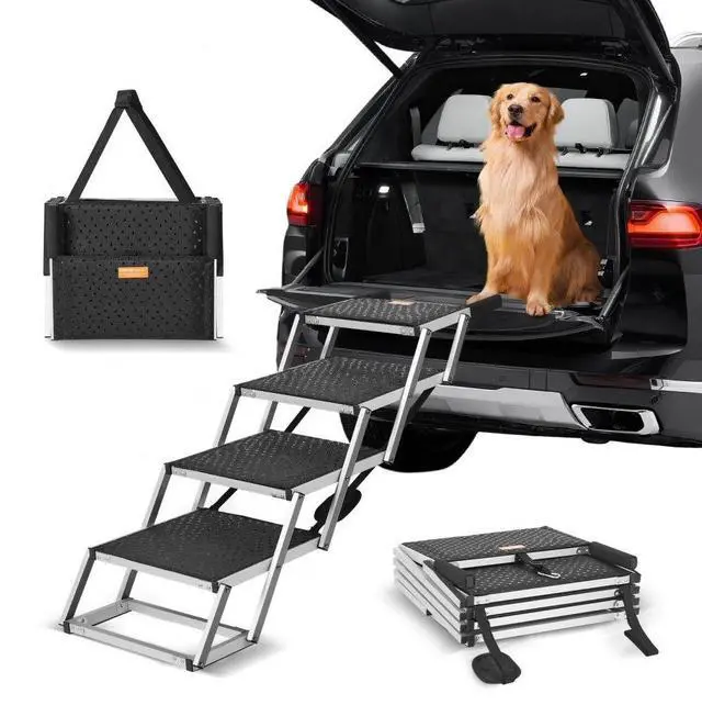 Alt view image 2 of 2 - VEVOR Dog Stair for Cars 4-step Folding Dog Steps Aluminum Loads up to 150 lbs