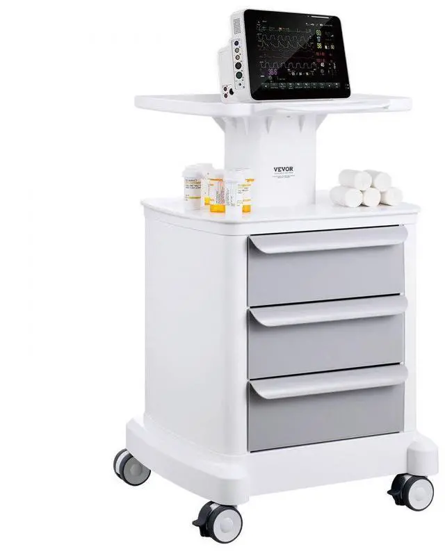 Alt view image 2 of 2 - VEVOR  4 Tiers Lab Carts Mobile Medical Cart with 3 Drawers & 1 Top Tray White, Trolley Storage Cart with ABS Material, Lab Rolling Cart with 4 Silent Wheels for Lab, Clinic, Hospital, Salon, Office
