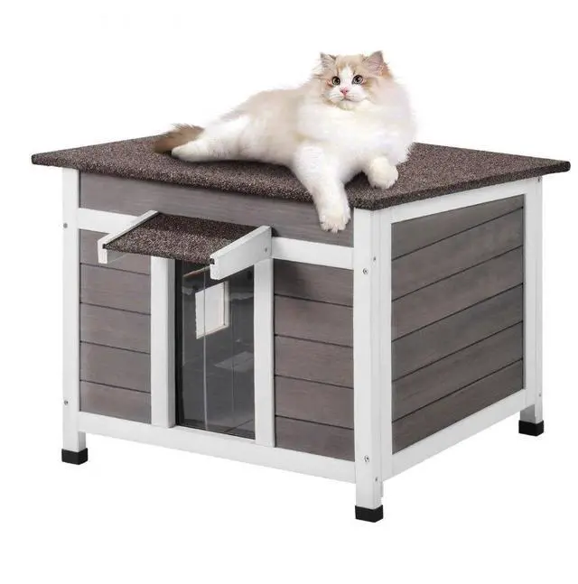 Alt view image 2 of 2 - VEVOR Outdoor Cat House Wooden Feral Cat Shelter with Roof Door Flaps & Window