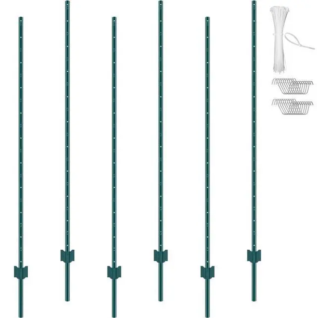 Main image of VEVOR 6 Feet Fence Post 6 Pack U-Channel Heavy Duty Metal Fence Posts Green