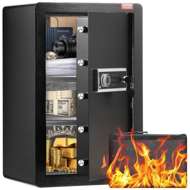 Main image of VEVOR Single Door 3.5 cu.ft Safe Box with Key Lock & Password LED Light Black,organize cash, passports, jewelry, gold, watches and documents