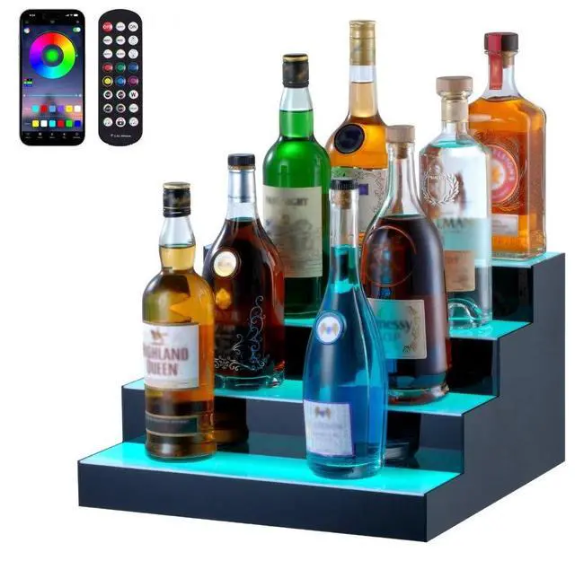 Alt view image 2 of 2 - VEVOR LED Lighted Liquor Bottle Display Bar Shelf RF & App Control 16" 4-Step