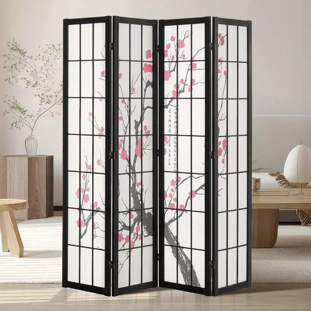 Alt view image 2 of 2 - VEVOR  Room Divider, 4 Panel Japanese Room Divider Screen, Wood Folding Privacy Screen Indoor, Japanese Partition Portable Decoration Dividers, for Room Separation Home Office Restaurant & Bedroom
