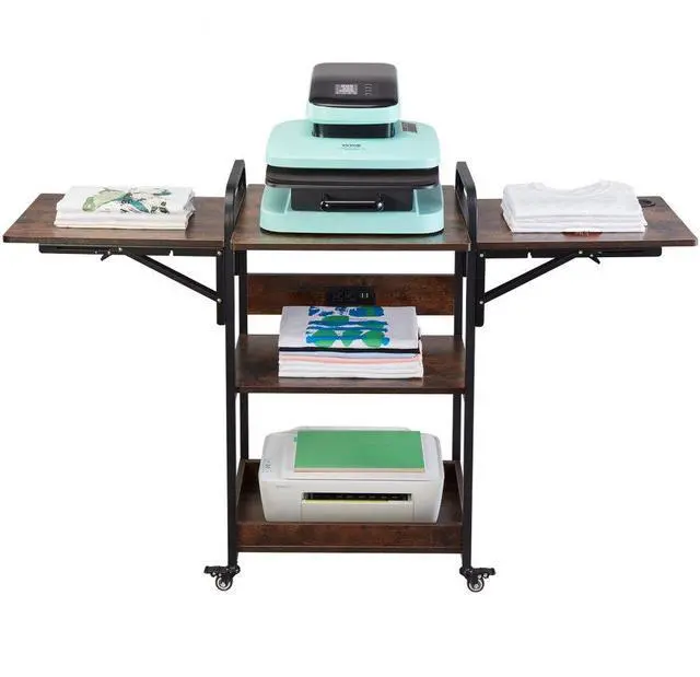 Alt view image 2 of 2 - VEVOR Heat Press Table with Charging Station 3 Tier Movable Heat Press Stand