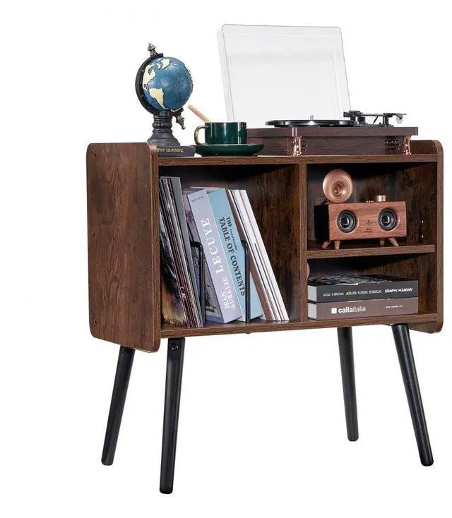 Alt view image 2 of 2 - VEVOR Record Player Stand, Turntable Stand Holds Up to 110 Albums, Vintage Vinyl Record Cabinet with Removable Shelves, Record Player Table with Adjustable Height for Living Room, Bedroom, Brown